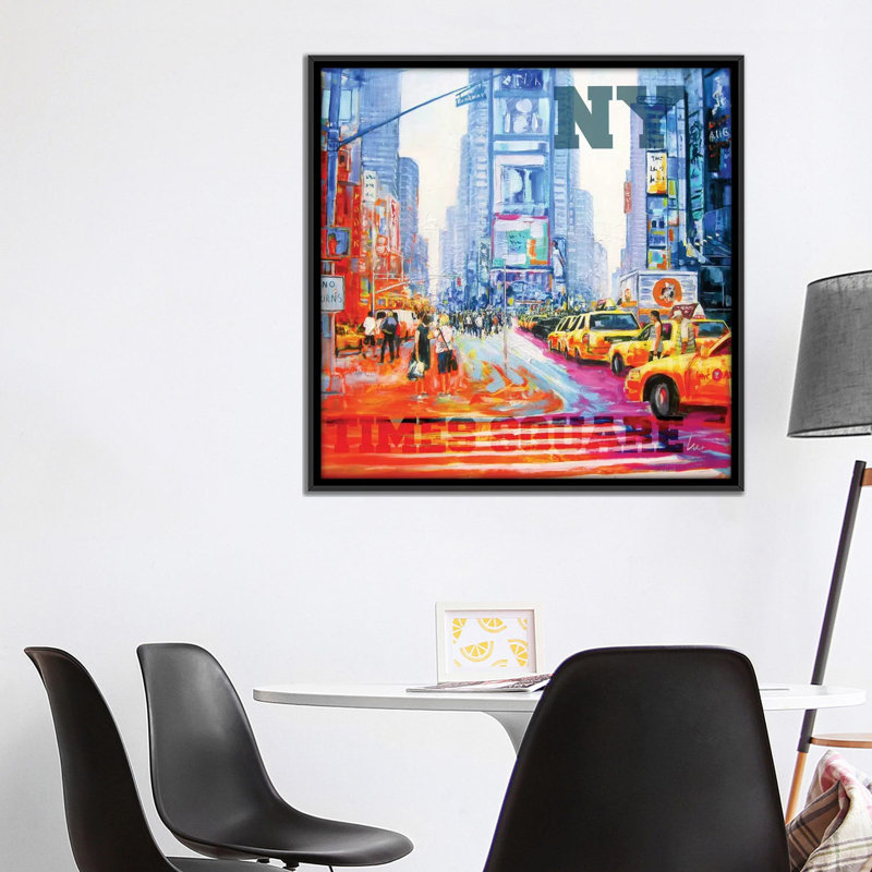 «NY Times Square», impression sur toile, H 18 po x l 18 po x P 1,5 po, Toile avec cadre noir, Pas de tapis