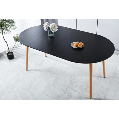 Table de salle à manger extensible avec plateau noir et pieds en métal stables, 100 x 100 x 75 cm, bureau de travail exquis naturel 180 x 100 x 75 cm, facile à entretenir