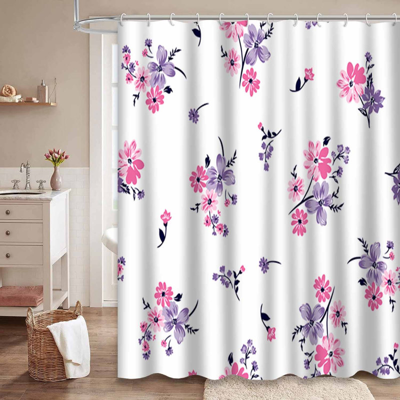 Rideau de douche imperméable à motif floral avec 12 petits crochets, L 72 po x l 78 po