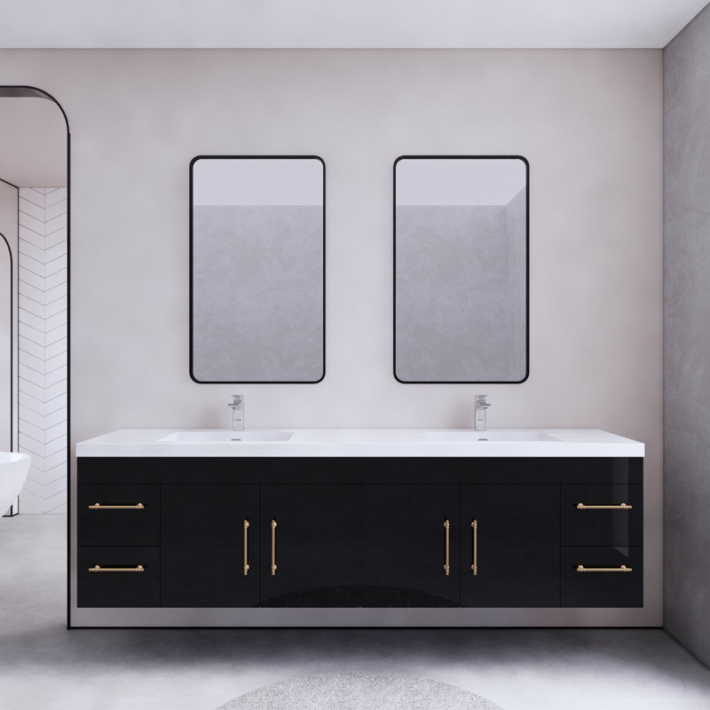 Ensemble de meuble-lavabo mural double 83,44 po Mapleview, Noir lustré