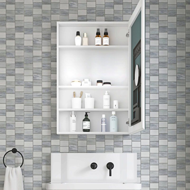 24'' W X 36'' H Surface Frameless Mirror Medicine Cabinet, Beveled Mirror Edges Bathroom Medicine Cabinet, Right Opening Door