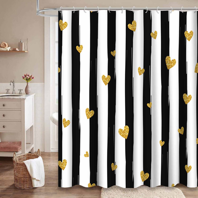 Rideau de douche scintillant à motif de confettis rayés dorés avec 12 crochets, L 72 po x l 72 po