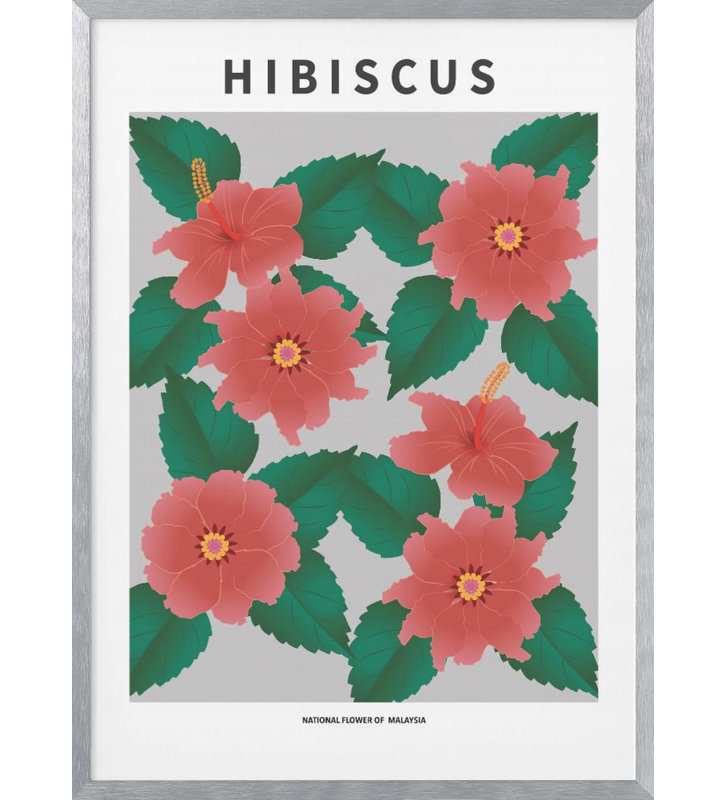 "Hibiscus", art mural texturé encadré, Argent, H 14 po x l 10 po