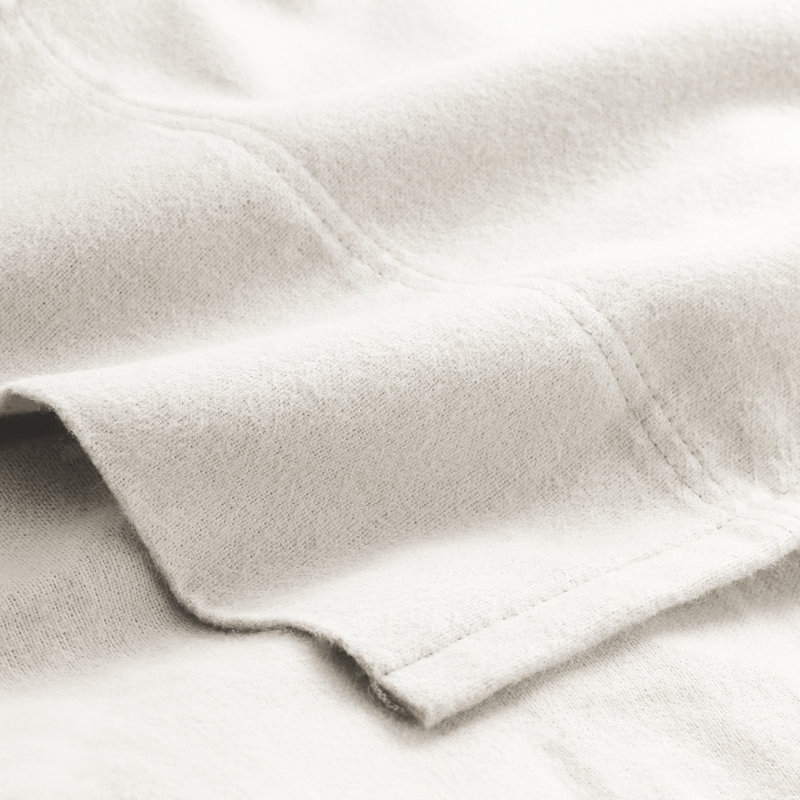 100% Cotton Flannel Sheet Set, California King Sheet Set with 2 Pillowcases, Antique White