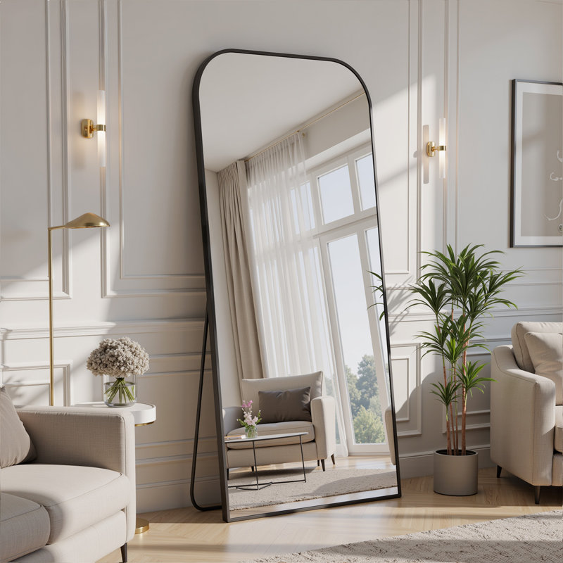 Miroir surdimensionné arqué en métal surdimensionné, 71 po x 26 po, Noir