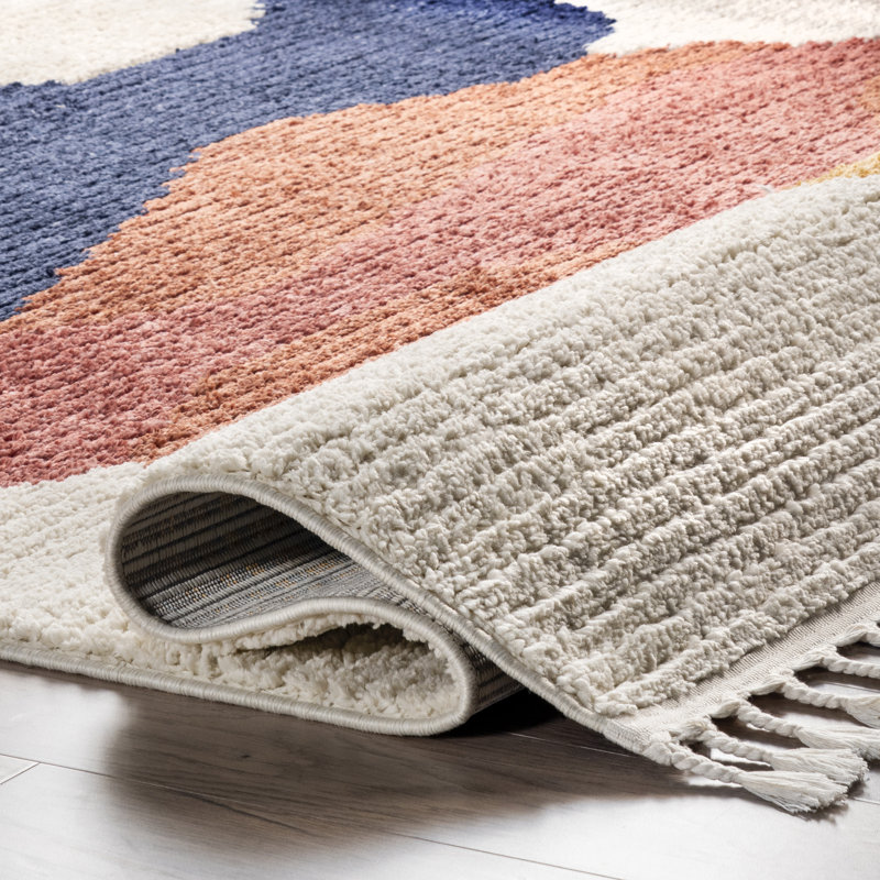Rhea Modern Abstract Performance Beige/Blue/Orange/Pink Rug, Rectangle 4' x 6'