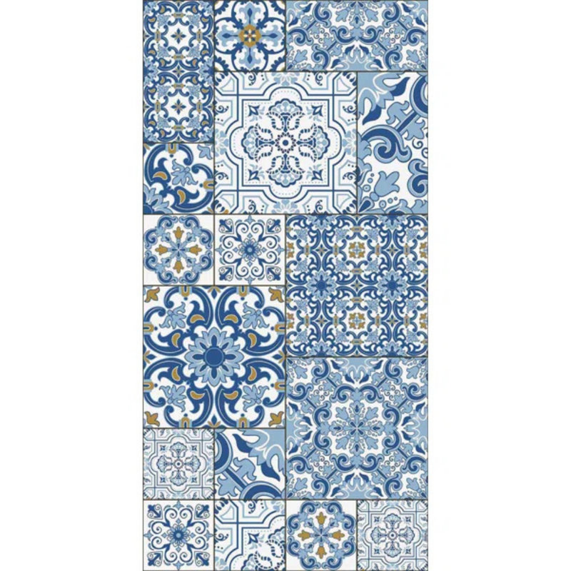 Sevilla Patchwork Vinyl Area Mat in Blue, Runner 2' x 6'