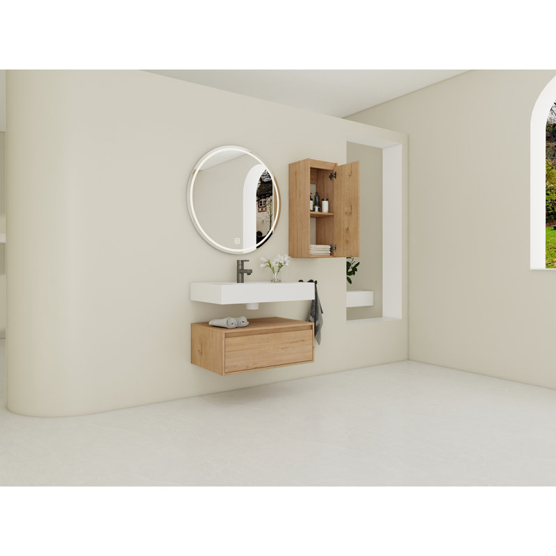 Meuble-lavabo mural 30 po avec lavabo en résine et armoire d'appoint