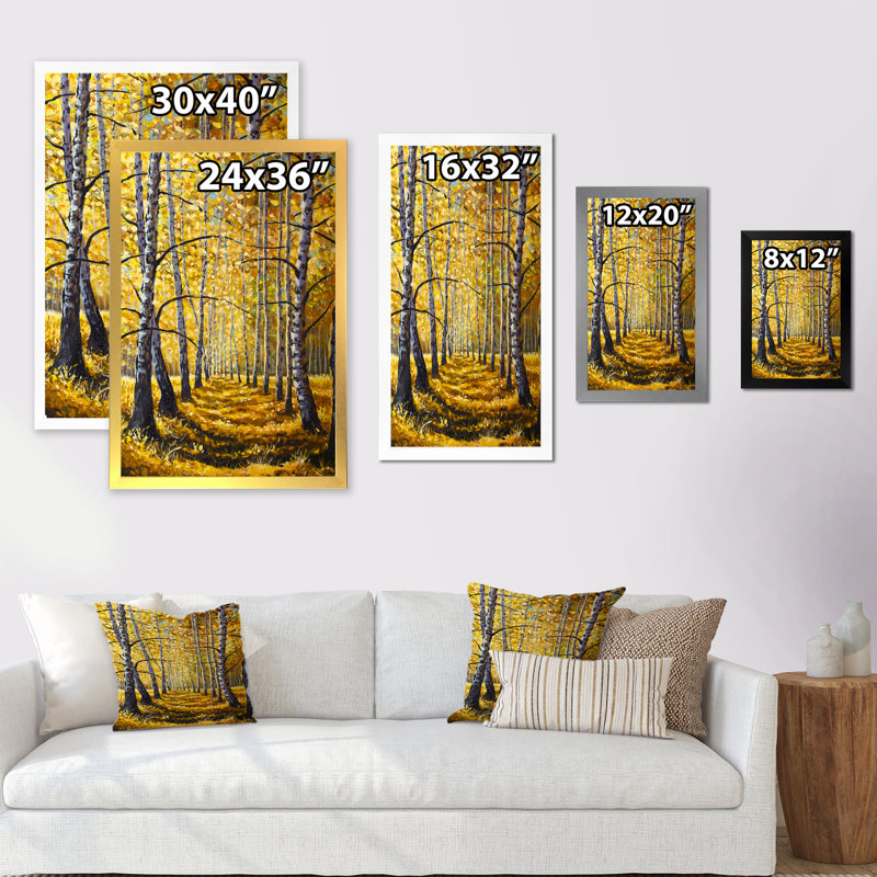 «Path To The Birch Forest III», reproduction d'art sur toile traditionnelle, Toile avec cadre photo noir