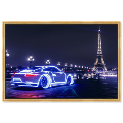 Bright Neon Car Paris Canvas Neon Art Prints by