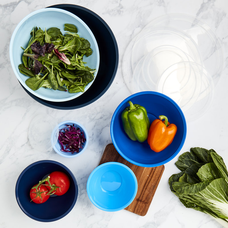12 Piece Blue Plastic Mixing Bowl Set with Lids