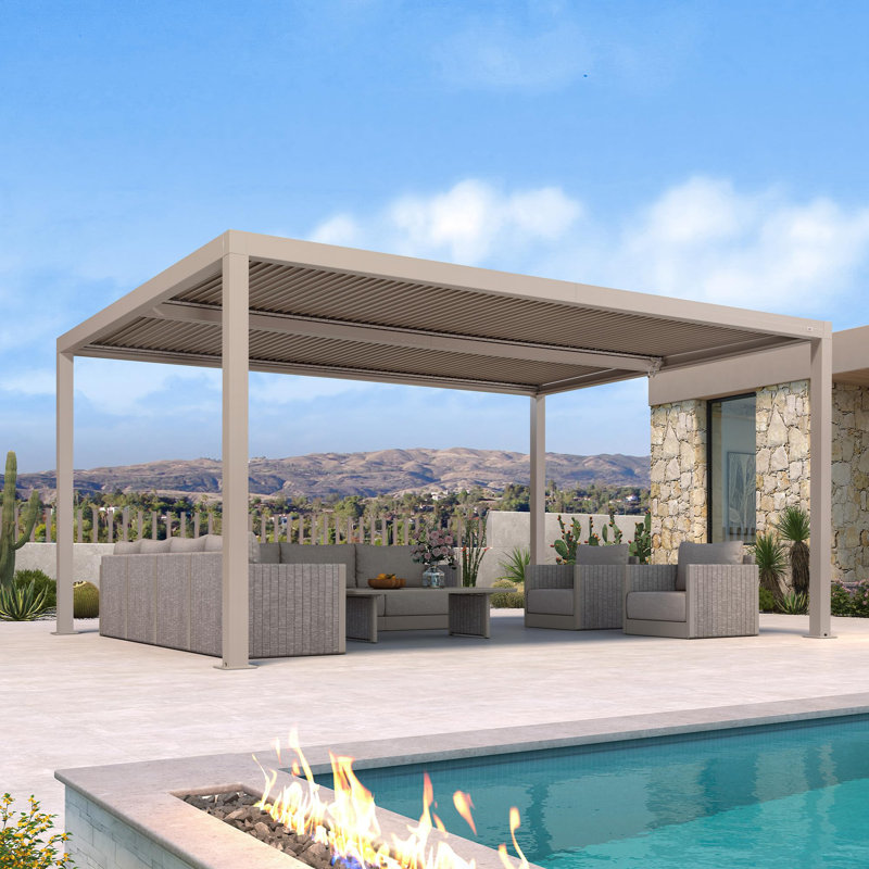 Pergola mauve à persiennes mauve 12 'x 16', toit rigide en aluminium avec toit rétractable réglable pour terrasse, jardin