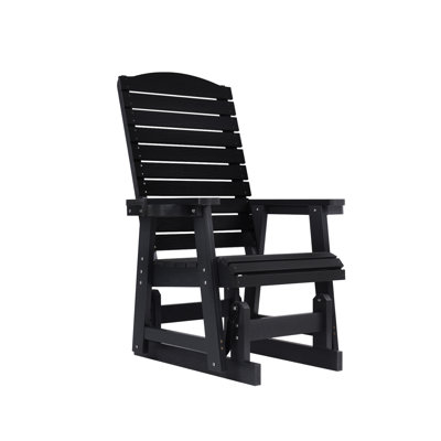 Poly Lumber Patio Glider for One Person, with Cup Holders, Horizontal Backrest and Deep Contoured Seat, HIPS Material, All-Weather Resistant