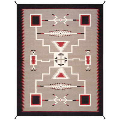 Trisler Southwestern Handmade Hand-Knotted Rectangle 9'1" x 11'10" Cotton/Wool Area Rug in Gray