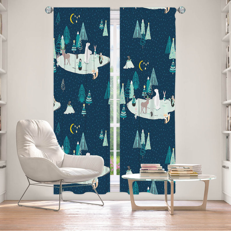 Lined Window Curtains 2-panel Set for Window Size Metka Hiti Wildlife Night Ice Skating I, L 20 po x L 82 po