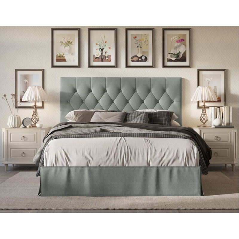 Lit plateforme simple touffeté Fareham, Gris, Très grand
