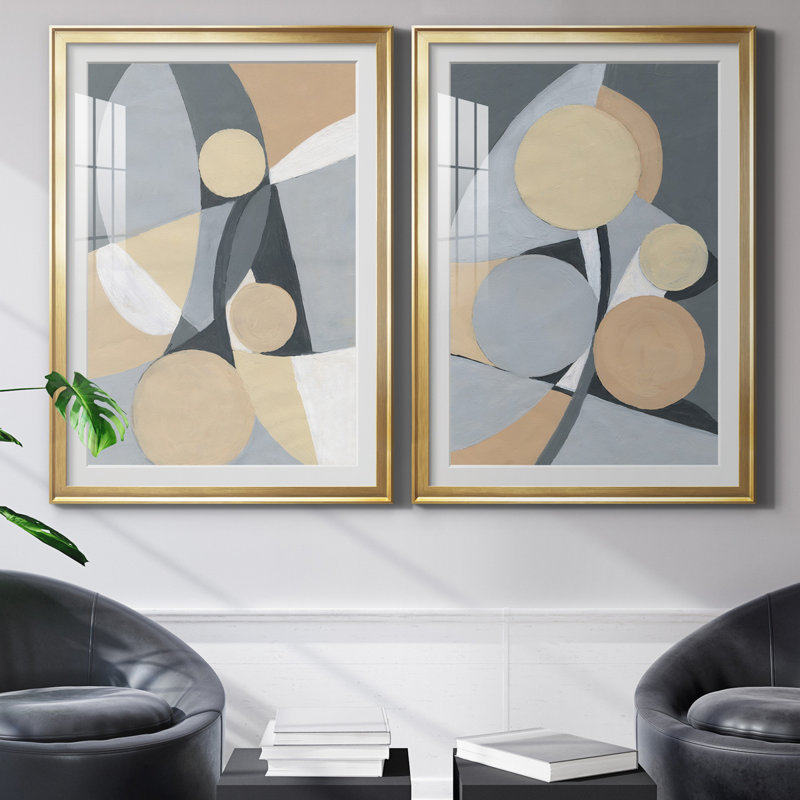 Millenium I - ensemble de 2 reproductions d'art, Blanc, Papier encadré doré, H 30,5 po x l 85 po x P 1,5 po