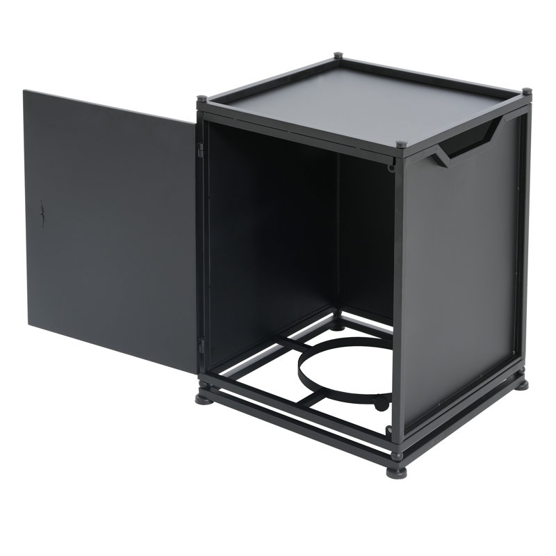Table d'appoint pour l'extérieur avec support de réservoir en métal, noir mat, design moderne avec des lignes précises, multifonctionnel et fer thermolaqué, aspect noir élégant 15,71 x 22,08, caractéristique, cadre en fer, largeur, profondeur,