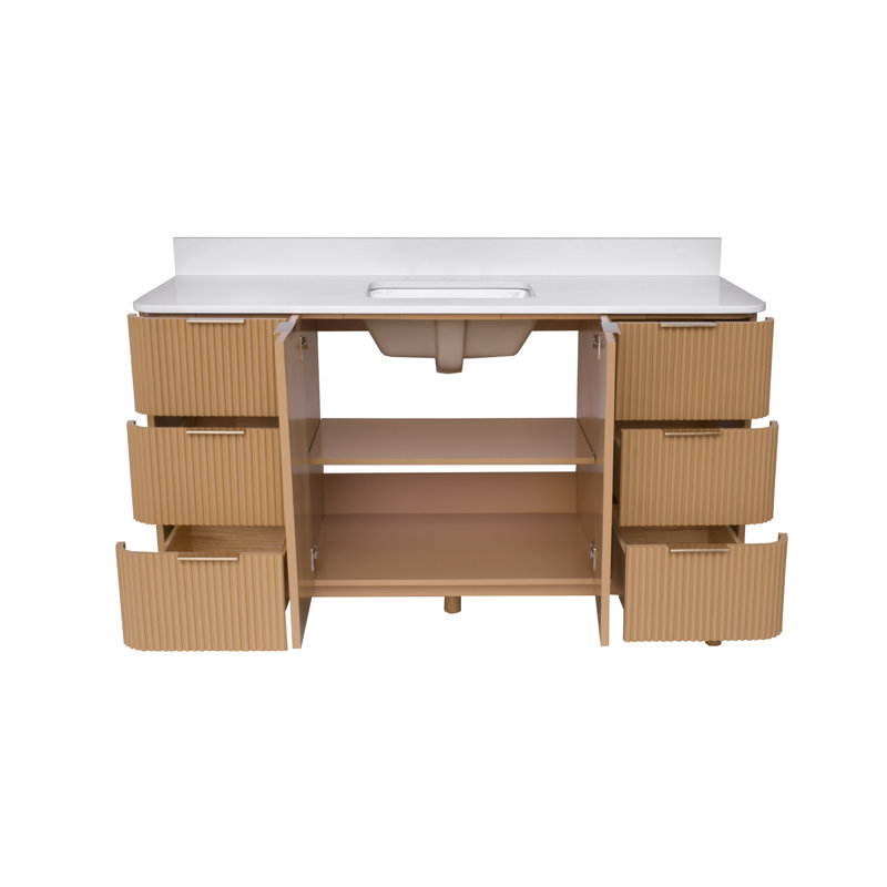 Meuble-lavabo simple 60 po Belwood, Blanc d'ingénierie, Doré