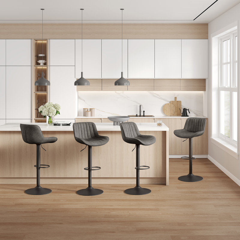 Swivel Yes Faux Leather Yes Bar Stool, Grey/Black