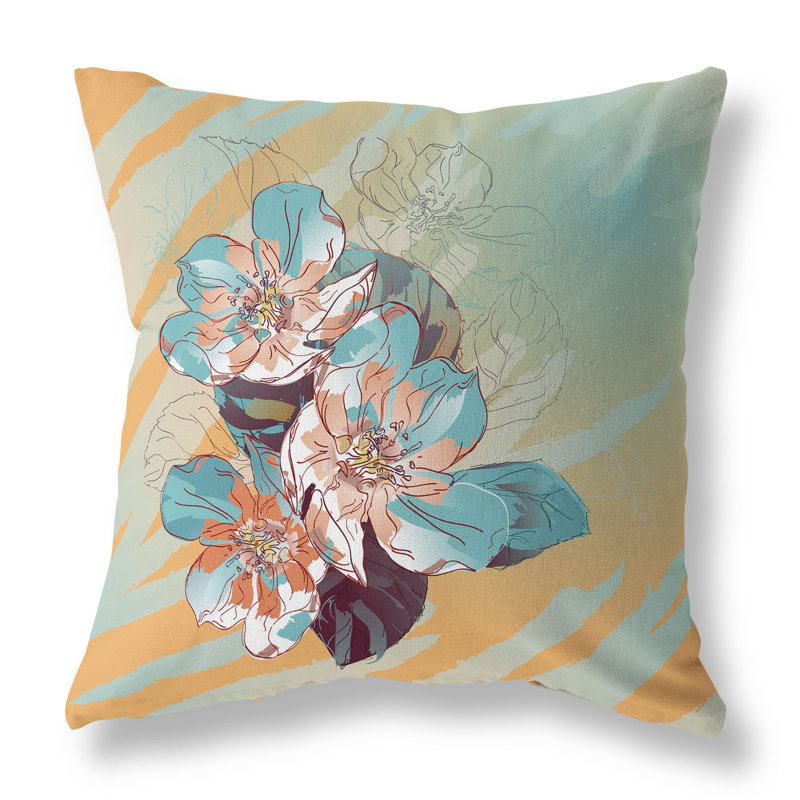 Coussin Rosemary, H 16 po x l 16 po, Orange / Cyan