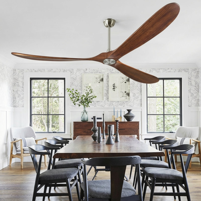 Ceiling Fan without Light - 84 inch Solid Wood Blades Ceiling Fan no Light with Remote Control for Outdoor Indoor Patio Bedroom Living Room Farmhouse, Silver & Walnut