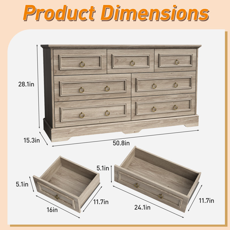 Vintage Design Wooden Farmhouse 7 Drawers Dresser