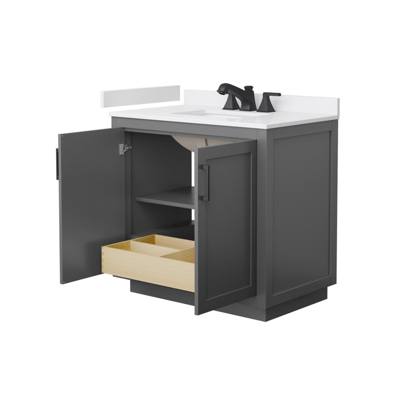 Ensemble de meuble-lavabo simple 36 po avec plateau en marbre de culture Miranda, Gris, Noir mat