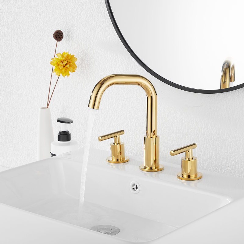 Widespread 2-handle Bathroom Faucet with Drain Assembly, Polished Gold