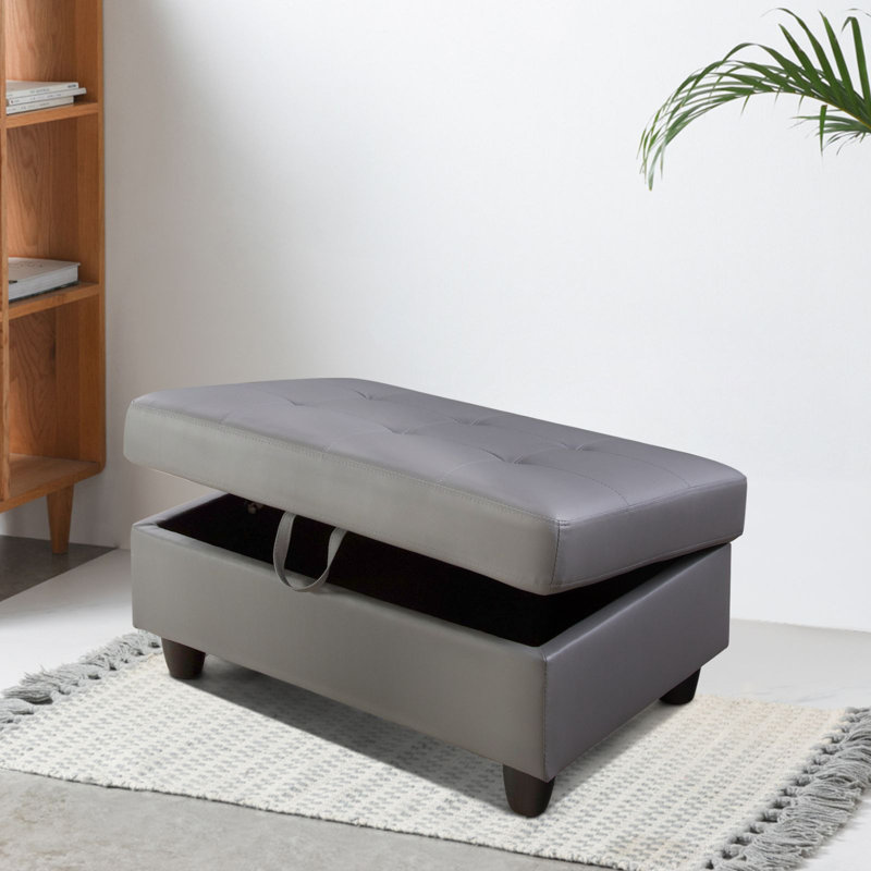 Semi PU Synthetic Leather Storage Ottoman, Dark Gray