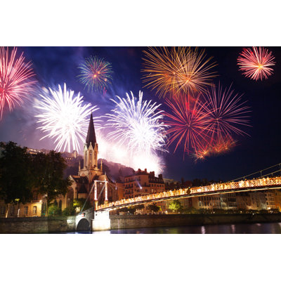 Onawa Fireworks In Lyon - Wrapped Canvas Print