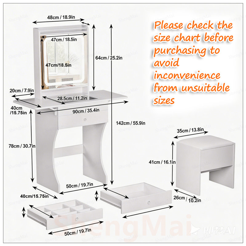 Ensemble de meuble-lavabo compact avec tables d'appoint pliables et miroir à DEL pour les petites chambres, idéal pour les stations de maquillage compactes et élégantes