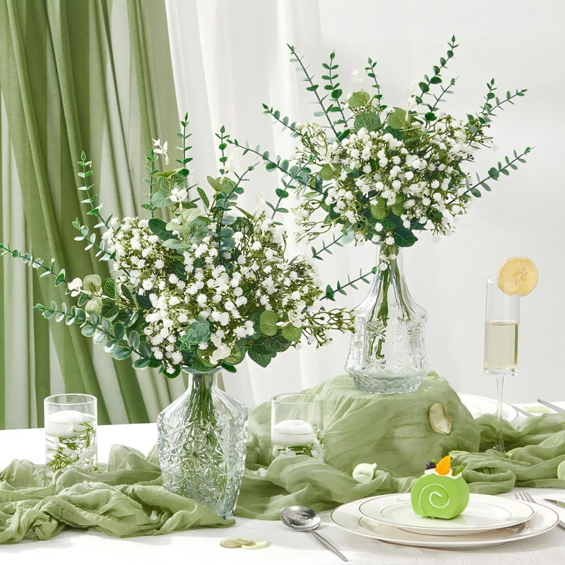100 tiges d'eucalyptus mélangées avec du gypsophile, tiges de verdure artificielle et fleurs artificielles de gypsophile en vrac pour bouquets à faire soi-même, centres de table de mariage, décorations florales