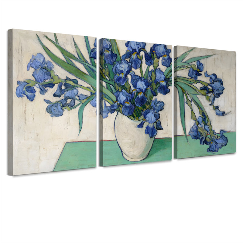 Tableau mural sur toile tendue à motif floral d'iris bleus (ensemble de 3), H 30 po x l 60 po