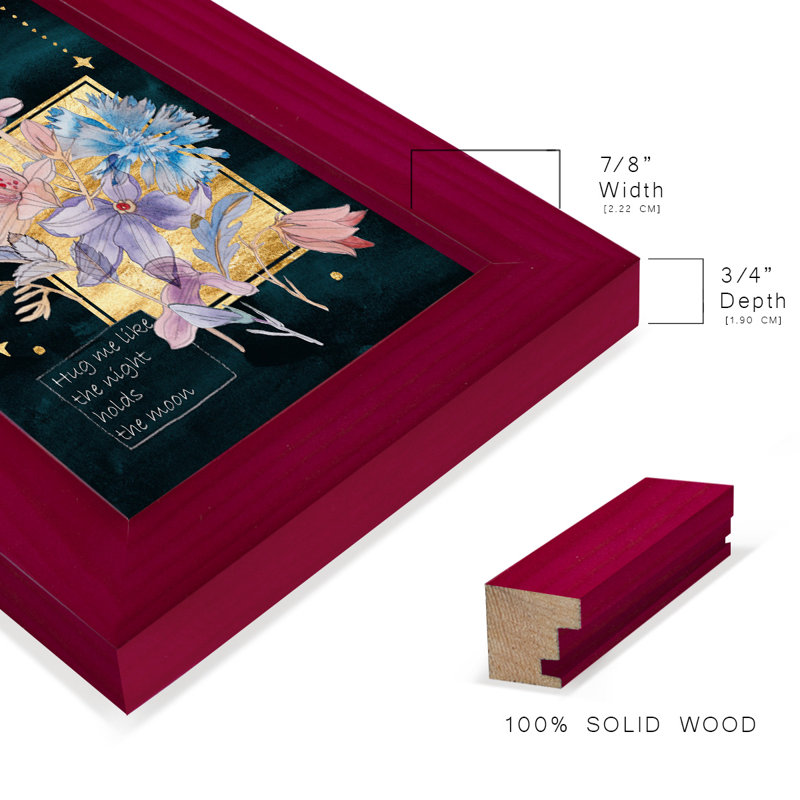 Toile encadrée de qualité supérieure Moonlight Flowers III - prête à être accrochée, Papier encadré rouge