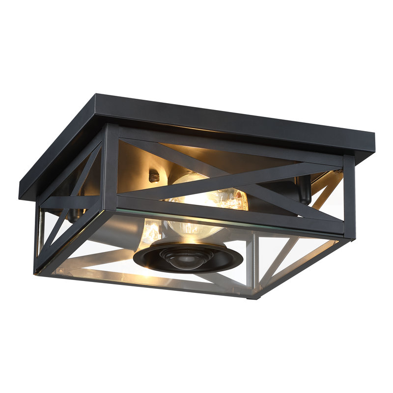 11" 2-light Outdoor Ceiling Light With Motion Sensor,farmhouse Flush Mount Ceiling Light With Glass Shade, 360° Detection, Adjustable Timer