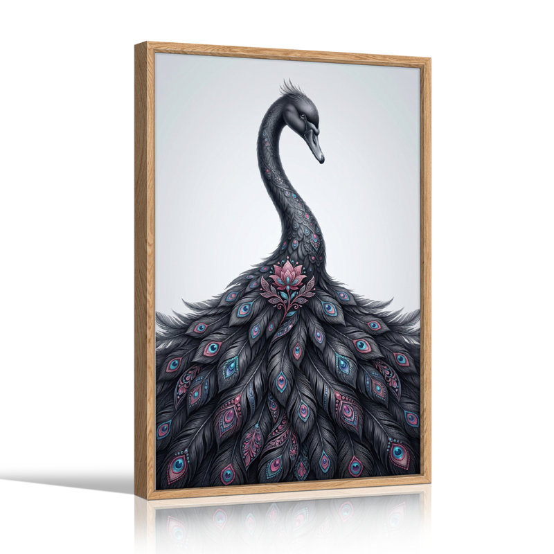 Ensemble de 1 tableau sur toile représentant un paon noir, 48"H x 32"W, Natural