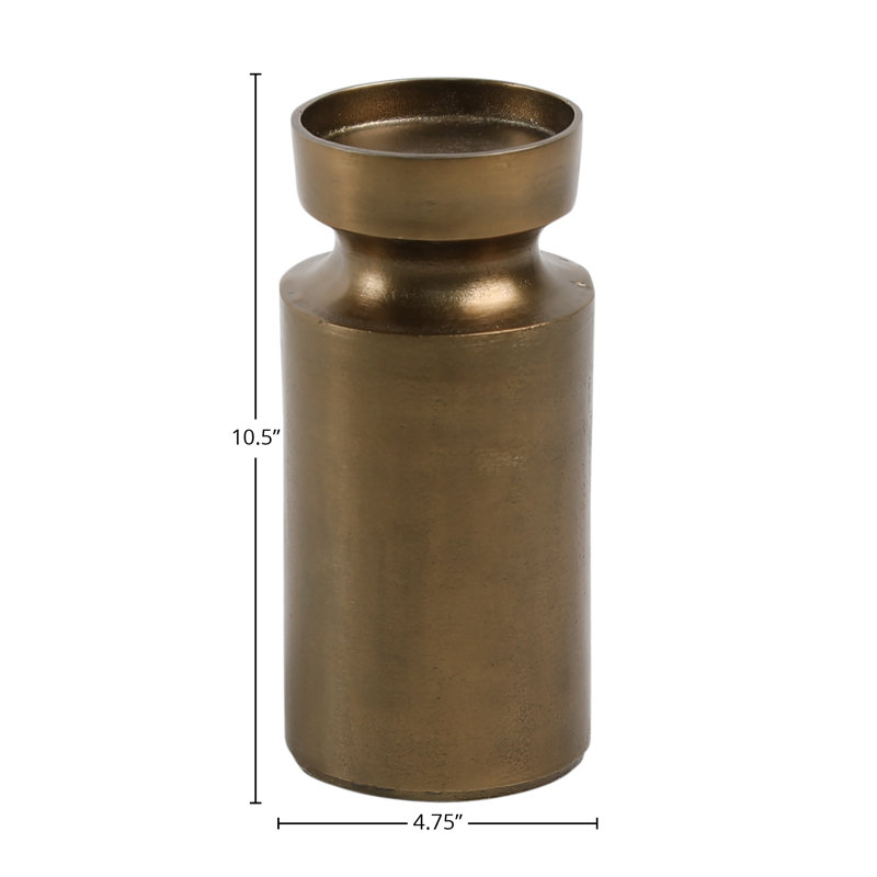 Mattil Tall Aluminum Candle Holder, Antique Brass, 10.5" H x 4.75" W x 4.75" D