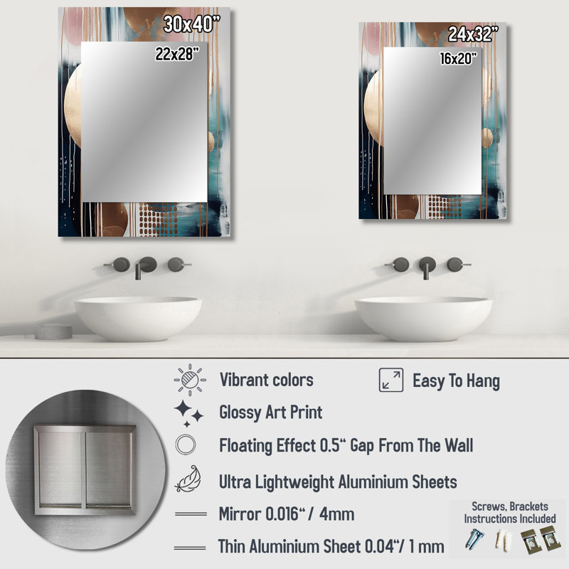 Soft Colours Shapes And Lines Marble V - Modern Rectangular Wall Mirror, 40" x 30"