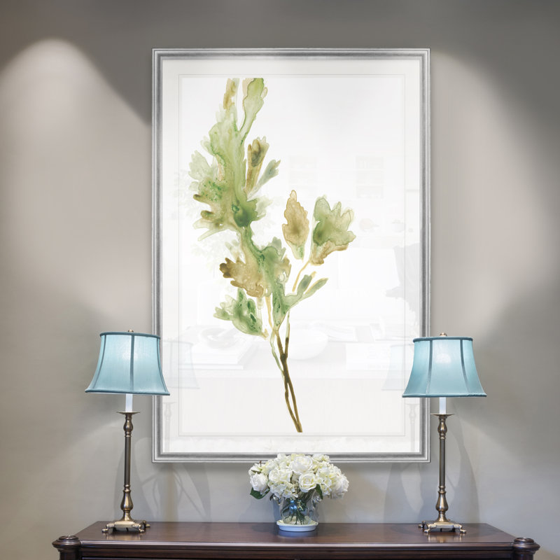 «Earthtone Herbs I», peinture sur toile, H 18,5 po x l 24,5 po x P 1,5 po, Cadre argenté