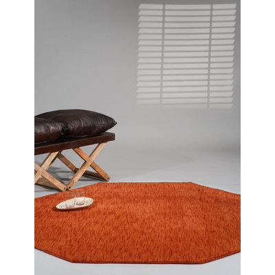 Sanfiel Hand Knotted Loom Wool Eco-Friendly Area Rugs - Octagon, Light Red Color, Plain Solid Design, High Pile Thick Handmade Anti Skid Area Rugs for Living Room, Bed Room