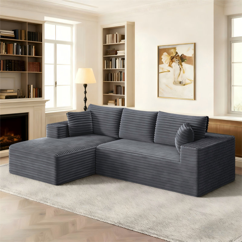 Canapé modulaire en velours côtelé à assise profonde Boneless l 106 po, aucun assemblage requis, Velours côtelé gris