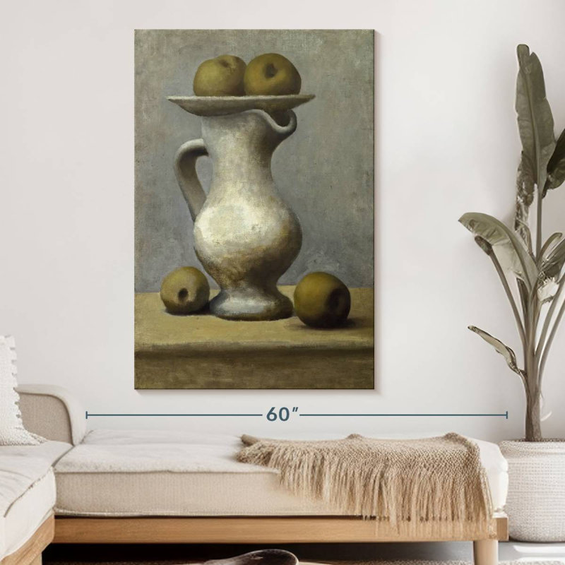 Nature morte avec pichet et pommes, H 51 po x l 34 po