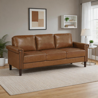 Thayer 79" Traditional Faux Leather Living Room Sofa with Pocket Coil Seating and Elegant Nailhead Trim