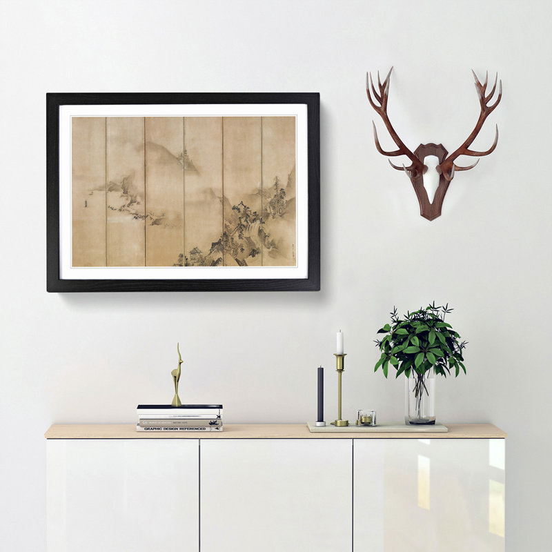 Landscape of the Four Seasons by Kano Tan'yu - Picture Frame Painting Print, 36cm H x 48cm W x 2cm D, Black Framed