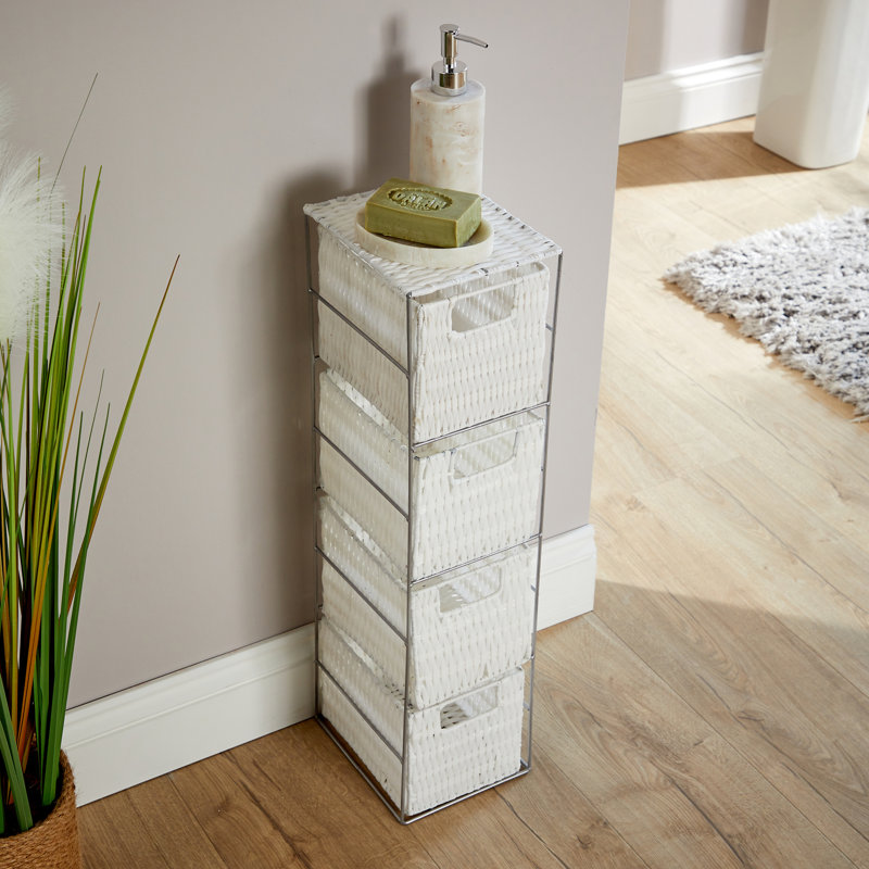 Sipriano Fully Assembled 4 Basket Drawer Tower Storage Unit, White