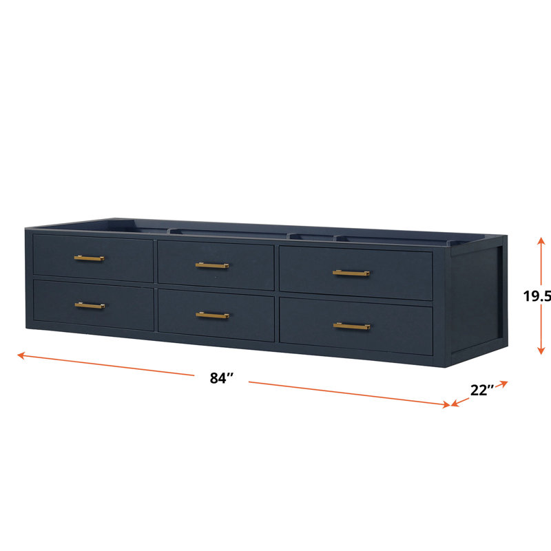 Meuble-lavabo double bleu, rangement sous l'évier, 4 tiroirs, entièrement assemblé