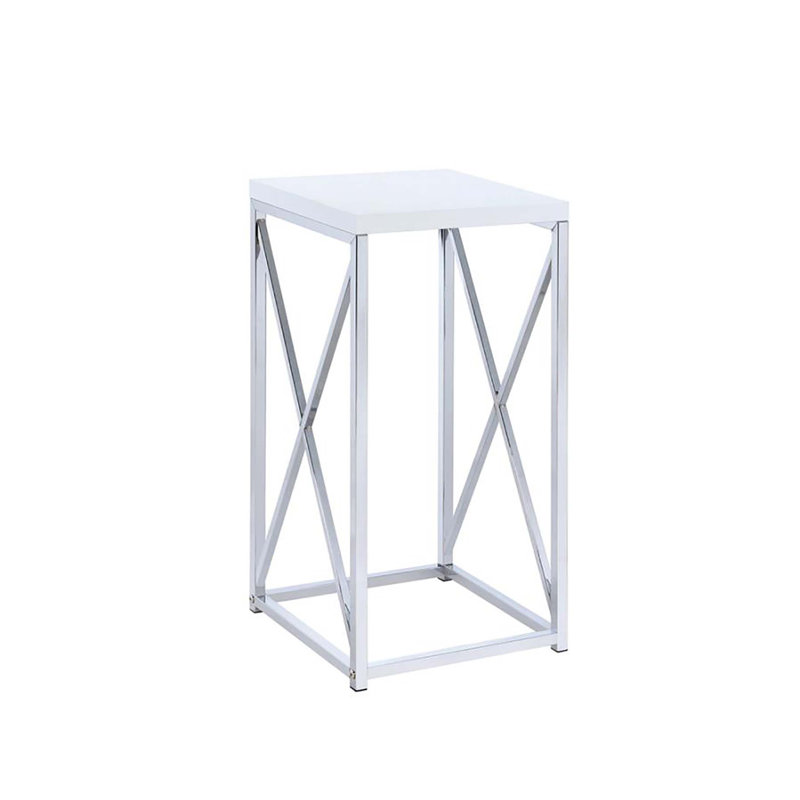 Edmund Square Accent Side Table White High Gloss and Chrome