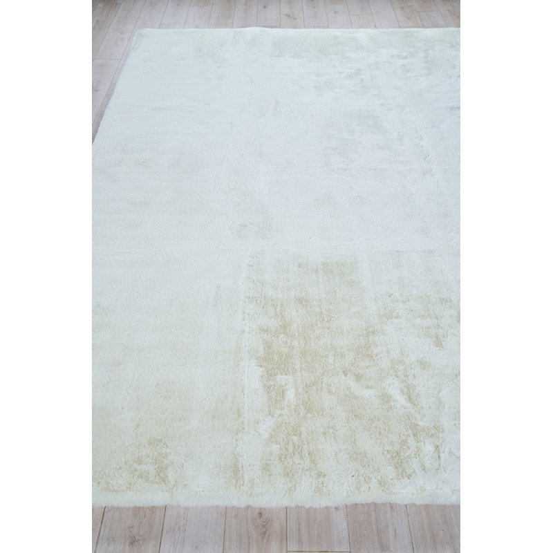 Mink Rectangle Solid Color Handmade Polyester/Acrylic Area Rug in Ivory, Rectangle 2' x 3'