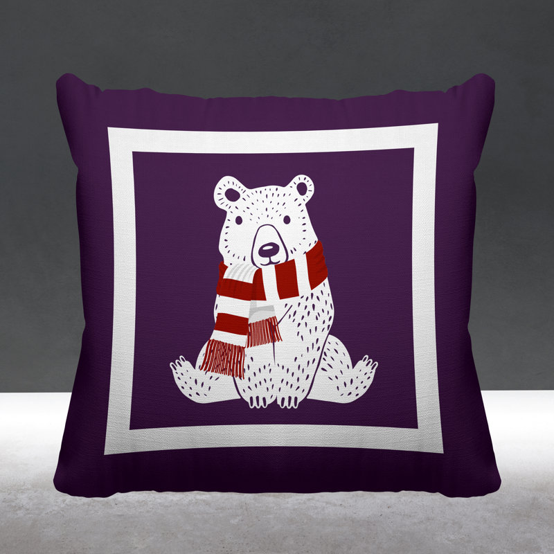 Coussin intérieur / extérieur Folk Christmas Bear, Mauve, L 19 po x H 19 po